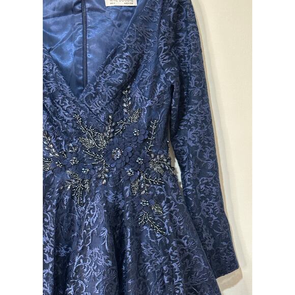 Mac Duggal Floral Waist Long Sleeve Dress Navy Size 6 NWT 112181 Elegant MOB - Picture 6 of 16